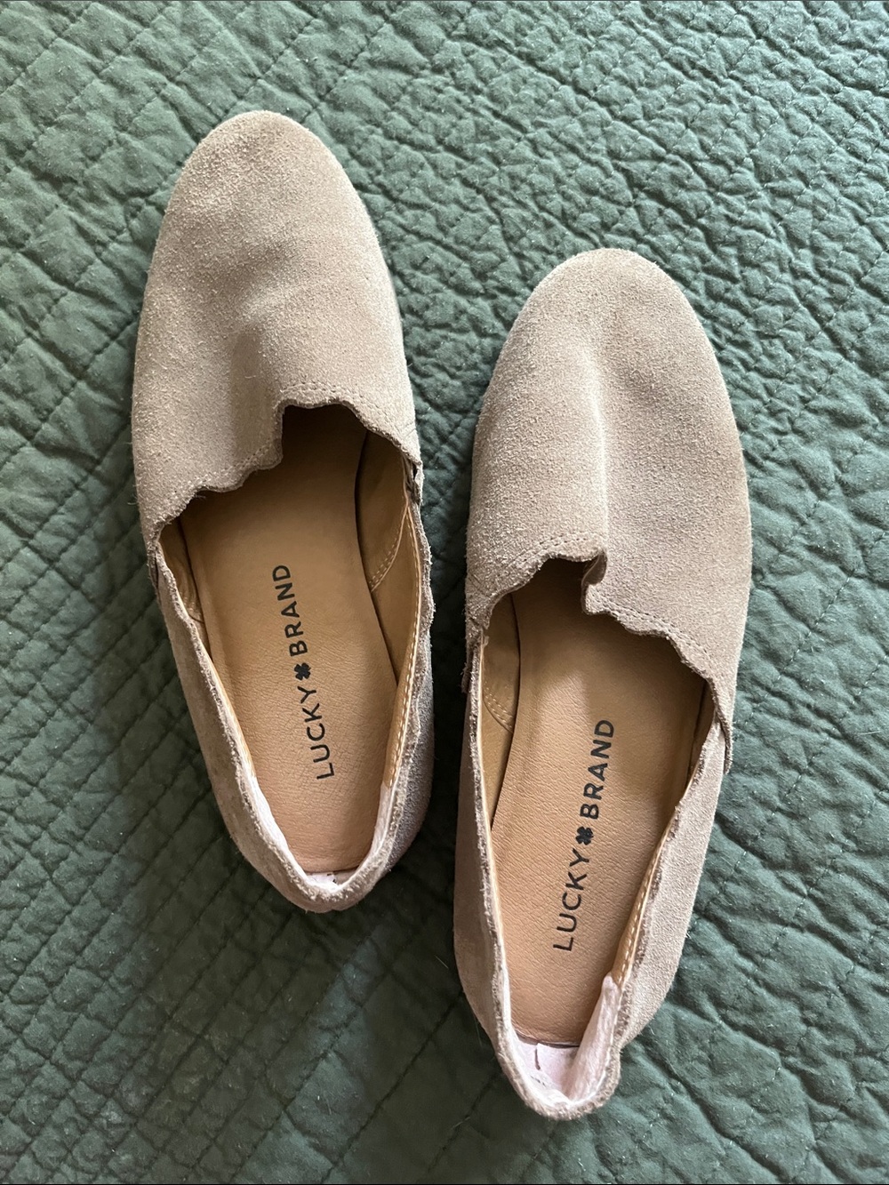 Lucky Brand Taupe Suede Scalloped Slip-On Flats